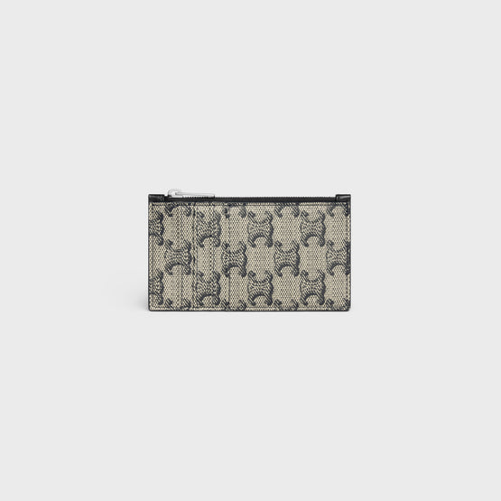 ZIPPED COMPACT CARD HOLDER IN TRIOMPHE CANVAS & CALFSKIN