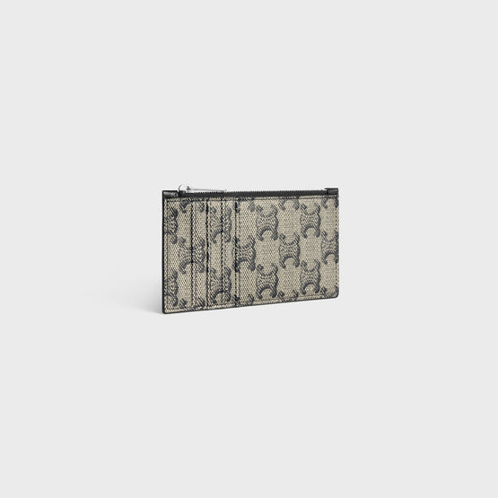 ZIPPED COMPACT CARD HOLDER IN TRIOMPHE CANVAS & CALFSKIN