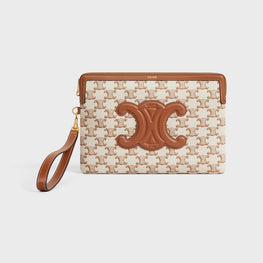 SMALL POUCH WITH STRAP IN TEXTILE WITH TRIOMPHE PRINT