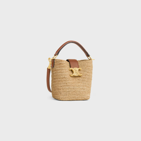 MINI BUCKET LOUISE IN RAFFIA & CALFSKIN