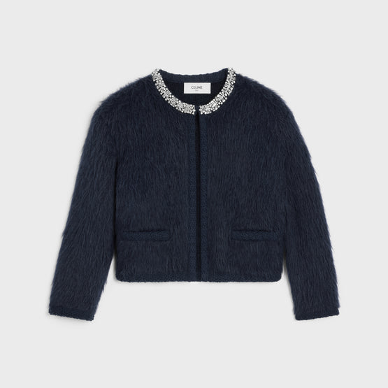 VESTE CARDIGAN GALON BRODE IN MOHAIR BROSSE