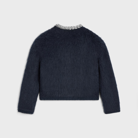 VESTE CARDIGAN GALON BRODE IN MOHAIR BROSSE