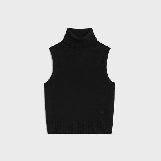 PULL COL ROULE SANS MANCHES IN CACHEMIRE ECOSSAIS