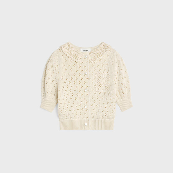 CARDIGAN CROPPED IN COTTON POINTELLE DETAIL CROCHET