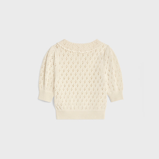 CARDIGAN CROPPED IN COTTON POINTELLE DETAIL CROCHET
