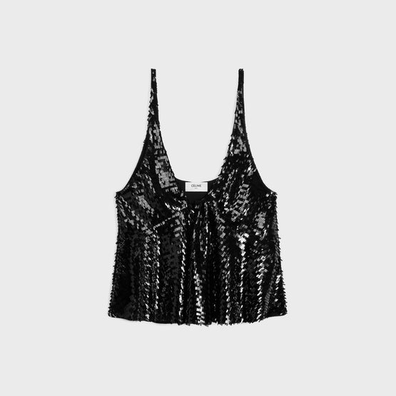 DEBARDEUR DECOLLETE IN TULLE FILM PAILETTES