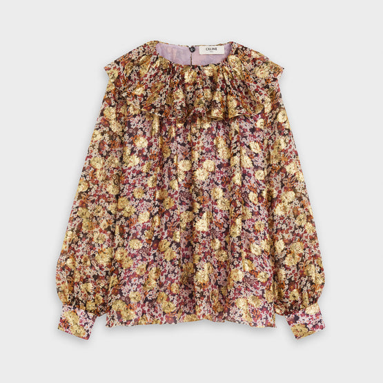 BLOUSE COL PIERROT IN PAQUERETTE IMPRIME FLORAL
