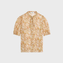 BLOUSE COL NOEUD MANCHE BALLON IN GEORGETTE SOIE AQUARELLE