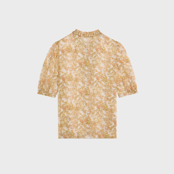 BLOUSE COL NOEUD MANCHE BALLON IN GEORGETTE SOIE AQUARELLE