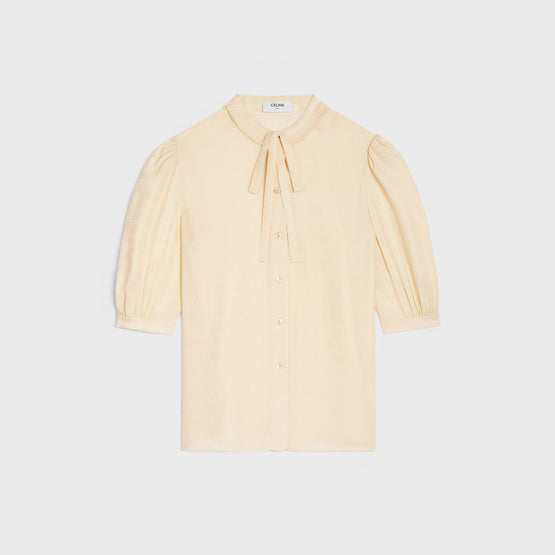 BLOUSE COL NOEUD MANCHE BALLON IN SOIE MAT BRILLANT TRIOMPH