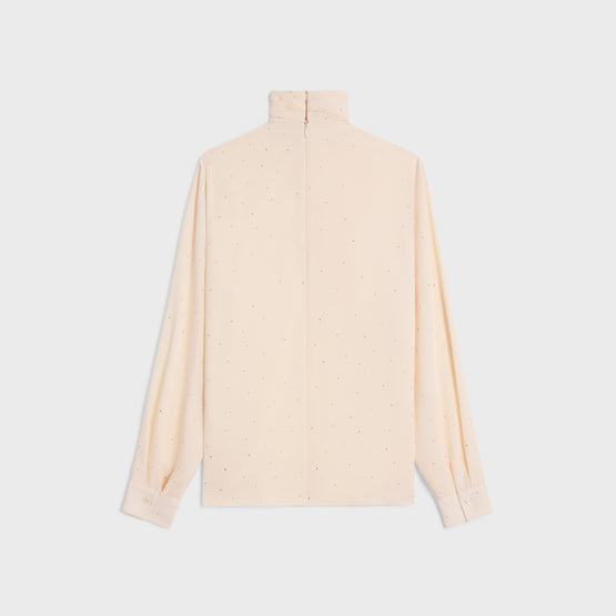 BLOUSE COL DRAPÉ CÔTÉ IN SABLE LEGER STRASS
