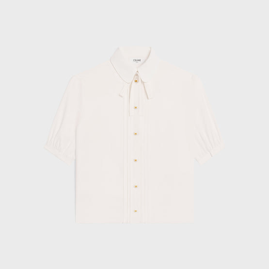 BLOUSE PLASTRON COL CLAUDINE IN ACETATE SILK CREPE