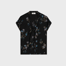 BLOUSE LAVALLIERE BASSE IN GEORGETTE SOIE FLEURS