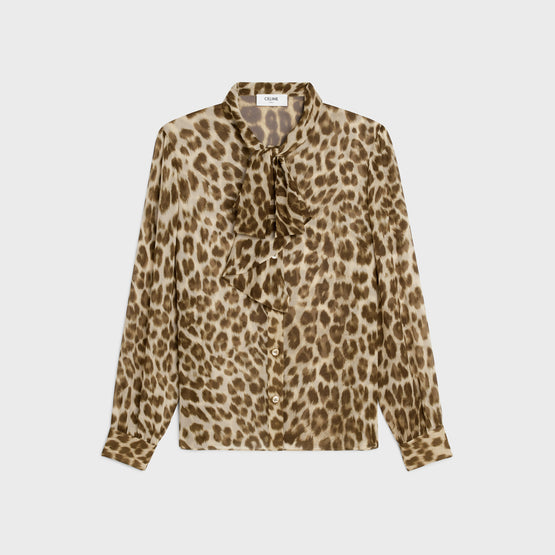 BLOUSE COL NŒUD JABOT IN GEORGETTE LEOPARD CHINÉ