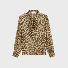 BLOUSE COL NŒUD JABOT IN GEORGETTE LEOPARD CHINÉ