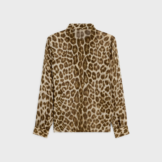 BLOUSE COL NŒUD JABOT IN GEORGETTE LEOPARD CHINÉ