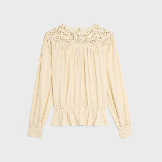 BLOUSE ENCOLURE GUIPURE IN ACETATE SILK CREPE