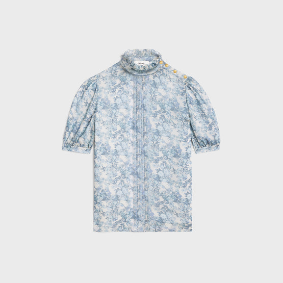 BLOUSE COL FRILL IN GEORGETTE SOIE AQUARELLE