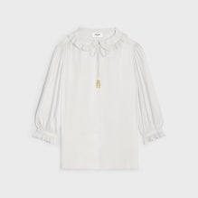 BLOUSE COL CLAUDINE FRILL IN SOIE RAYURE MAYFAIR