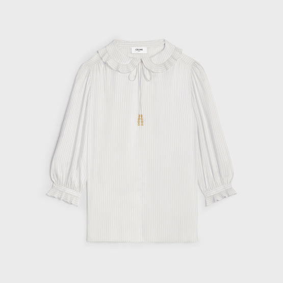 BLOUSE COL CLAUDINE FRILL IN SOIE RAYURE MAYFAIR