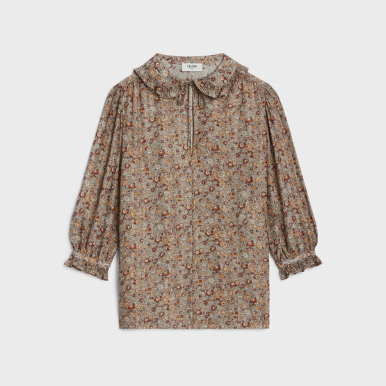 BLOUSE COL CLAUDINE FRILL IN SABLE LAME FLEURS