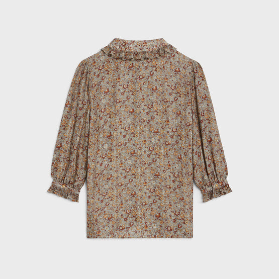 BLOUSE COL CLAUDINE FRILL IN SABLE LAME FLEURS
