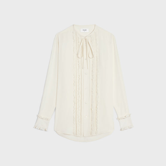 CHEMISE ROMY PLASTRON FRILL IN ACETATE SILK CREPE