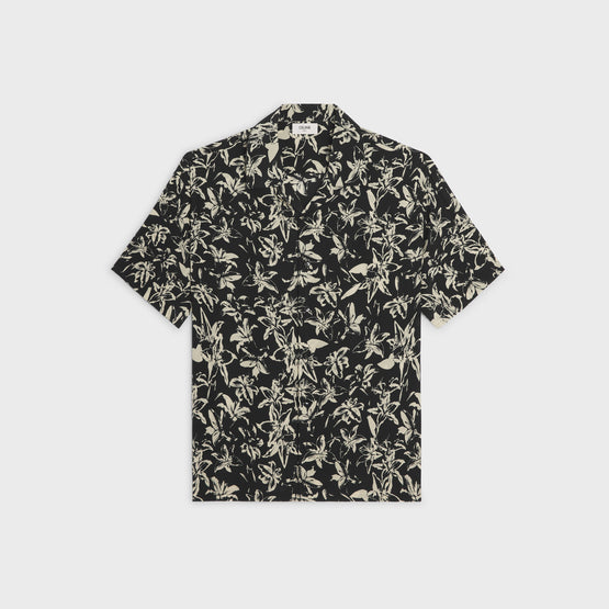 BOWLING SHIRT IN TOILE VISCOSE FLEURS DE LYS