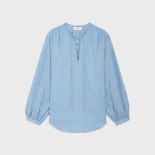 BLOUSE ROMY COL LACET BRODE IN CHAMBRAY LAVE
