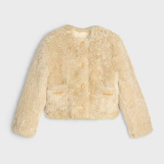 VESTE COL PUR POCHES SIGNATURE IN SHEARLING CHEVRE CACHEMIR