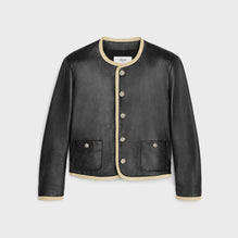 VESTE COL ROND FRILL BIJOUX IN SOFT LAMBSKIN