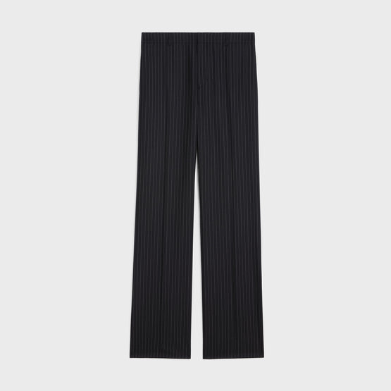PANTALON DROIT IN TOILE DE LAINE RAYÉE