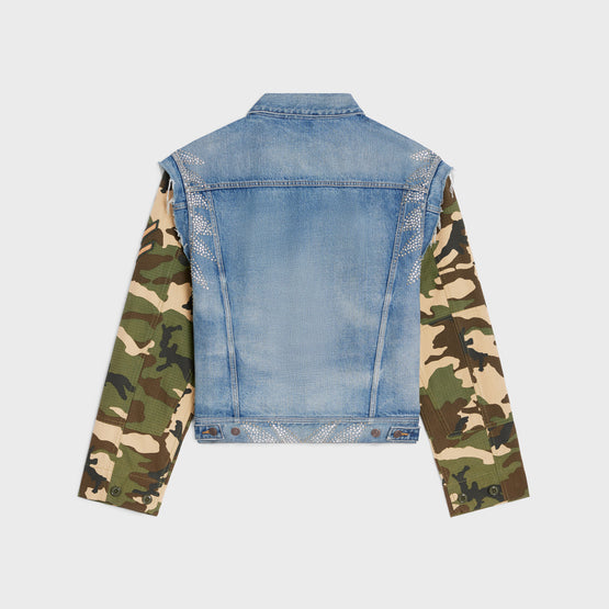VESTE TRUCKER V SHAPE STUDS IN RIGID INDIGO DENIM