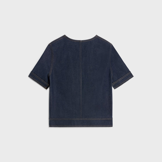 VESTE CROPPED MANCHES COURTES IN LIGHT WEIGHT INDIGO DENIM