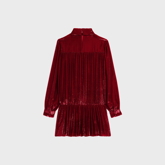 MINI ROBE FRONCEE COL RETOURNE IN VELOURS LAMÉ LIQUIDE