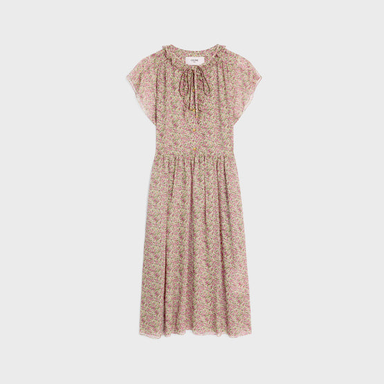 ROBE MANCHES CAPES FRILL IN GEORGETTE SOIE PAQUERETTE