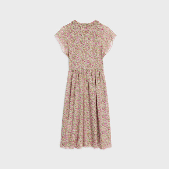 ROBE MANCHES CAPES FRILL IN GEORGETTE SOIE PAQUERETTE