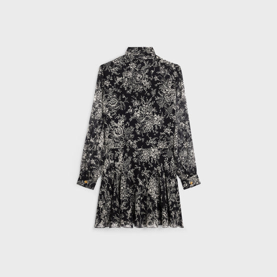 MINI ROBE LAVALLIÈRE MILITAIRE IN GEORGETTE BOUQUET DECO