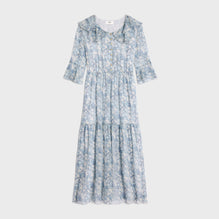 ROBE LONGUE VOLANTS IN GEORGETTE SOIE AQUARELLE