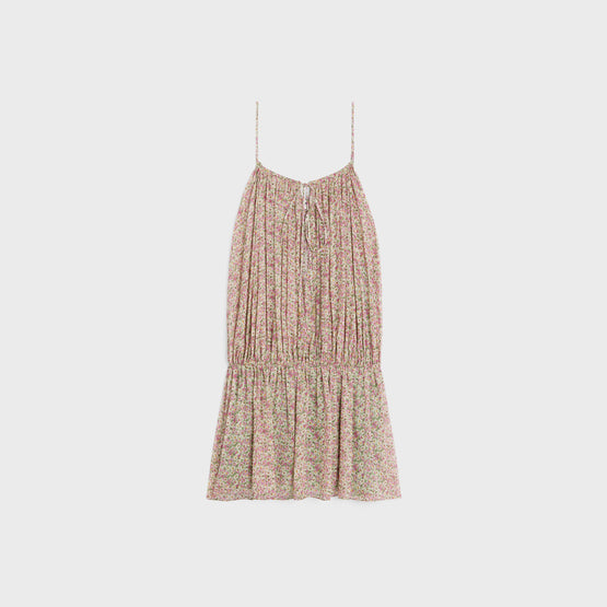 MINI ROBE FRONCEE DECOLLETE V IN GEORGETTE SOIE PAQUERETTES