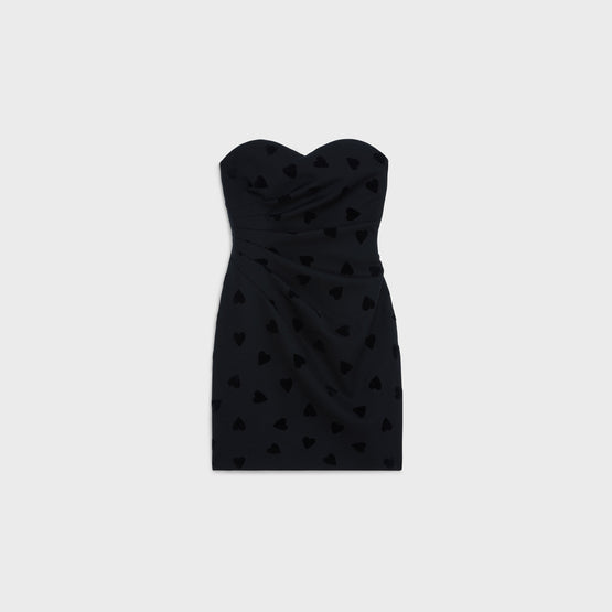 MINI ROBE BUSTIER DÉCOLLETÉ IN SABLÉ DE LAINE FLOQUÉ COE