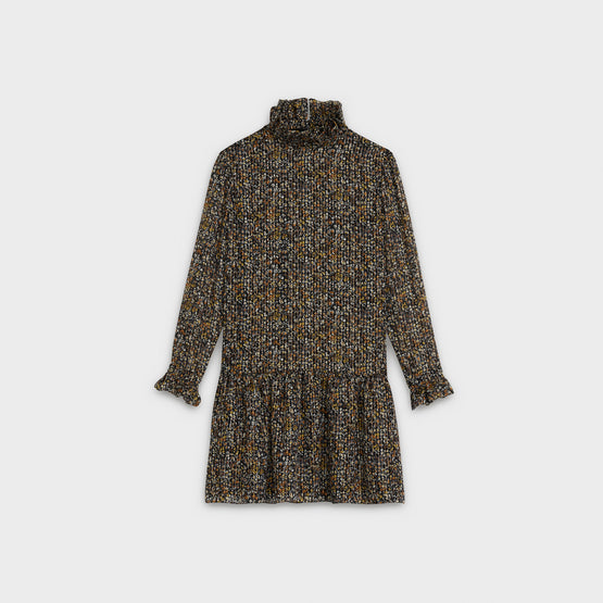 ROBE COLLEGIENNE COL FRILL IN IMPRIMEE FLORALE RAYURE L