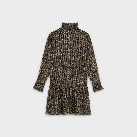 ROBE COLLEGIENNE COL FRILL IN IMPRIMEE FLORALE RAYURE L