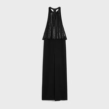 ROBE COLONNE BRODEE IN SATIN-BACKED CREPE
