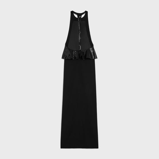 ROBE COLONNE BRODEE IN SATIN-BACKED CREPE