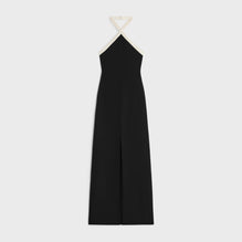 ROBE COLONNE BANDES BRODEES IN SATIN-BACKED CREPE