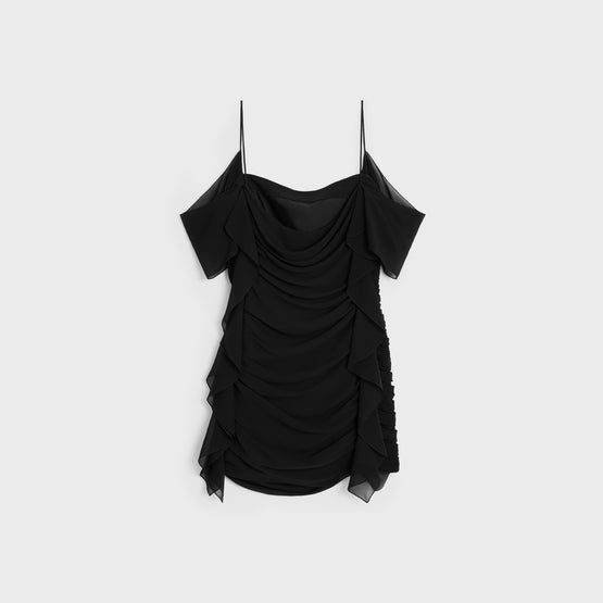 ROBE DRAPÉE MANCHE VOLANTÉE IN SILK GEORGETTE