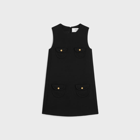 MINI ROBE TRAPEZE CEINTUREE IN TRICOTINE LAINE DOUBLE