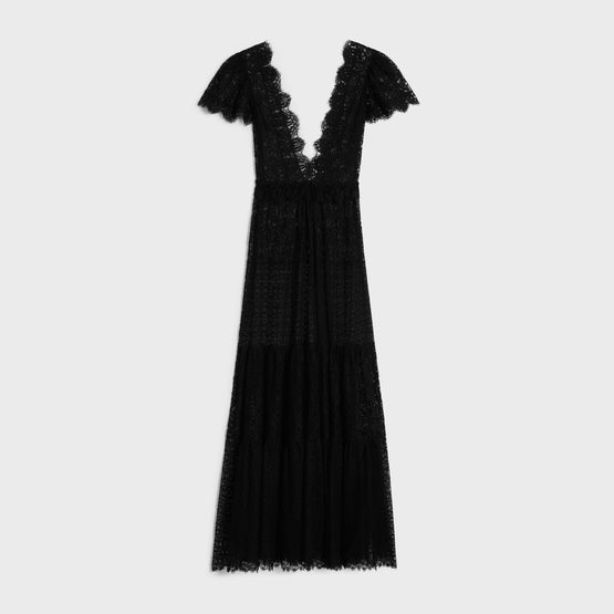ROBE LONGUE DOS V PLONGEANT IN COTON DENTELLE ARABESQUE
