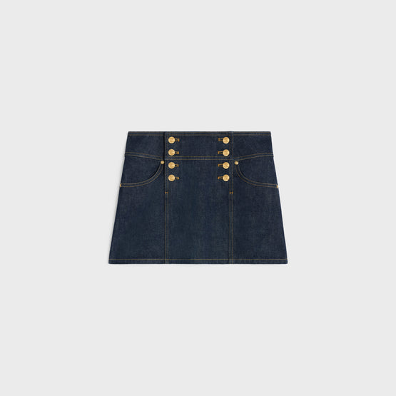 MINI JUPE TRAPEZE SAILOR IN RIGID INDIGO DENIM